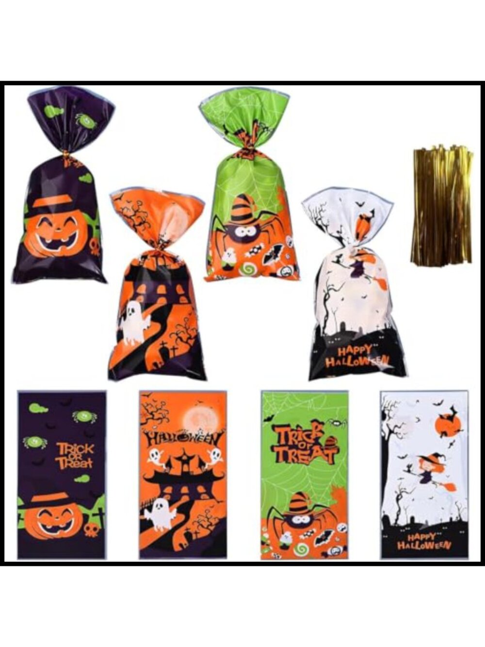 200pc Halloween Candy Treat Bags OPP Cellophane Goodie Bags Party Favor